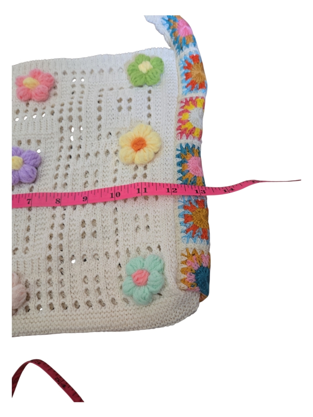 Crochet Granny Square Tote • Handmade Floral Bag • Boho Pastel Shoulder Purse - Picture 5 of 6